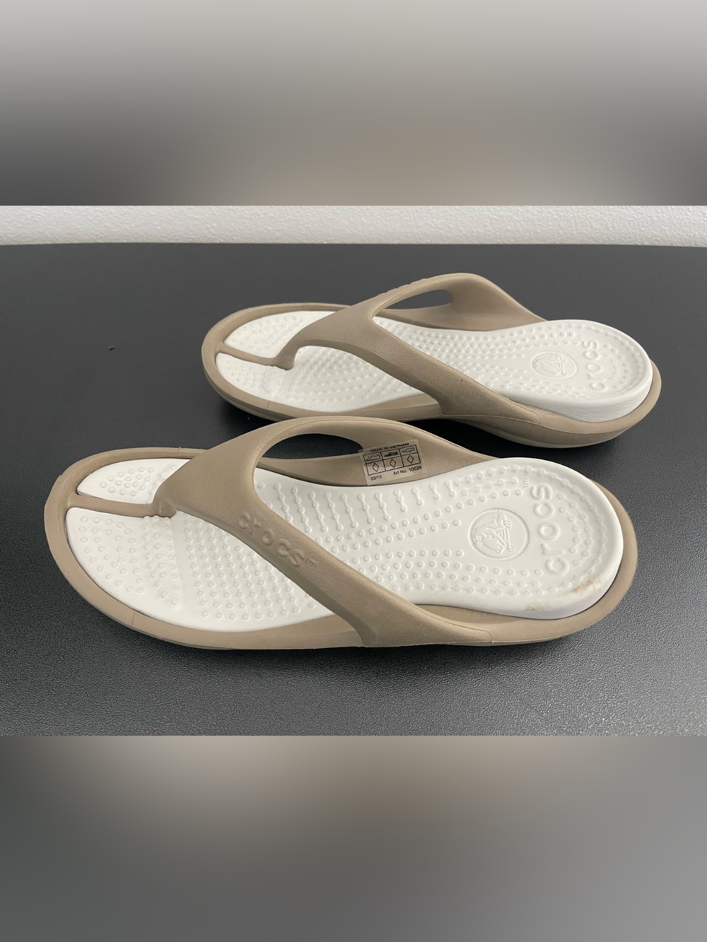CROCS Beige Strap White Footbed Flip Sandals